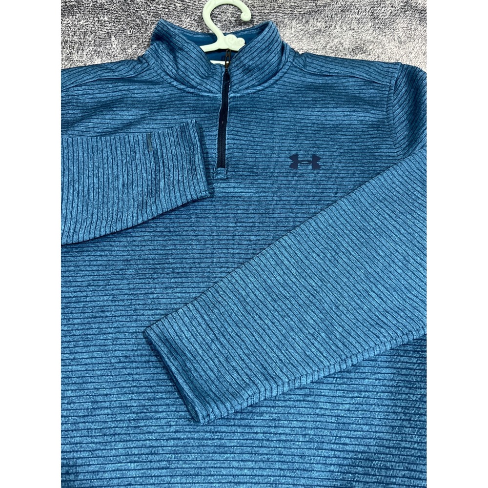 Under Armour Storm Mens Large Blue Heathered Stripe Quarter Zip Pullover Fleece